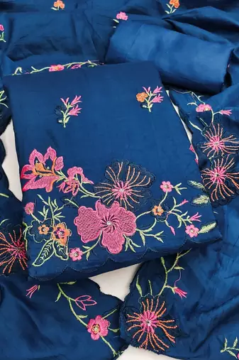 Blue silk blend embroidered salwar kameez
