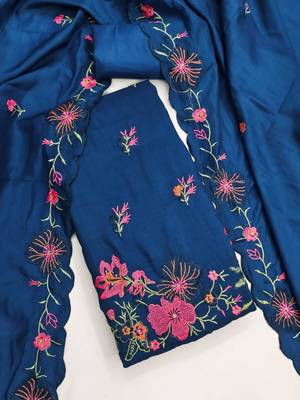 Blue silk blend embroidered salwar kameez 3