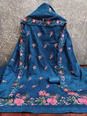Blue silk blend embroidered salwar kameez 4