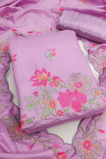 Lavender silk blend embroidered salwar kameez