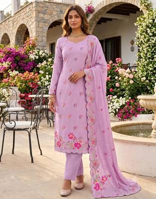 Lavender silk blend embroidered salwar kameez 1