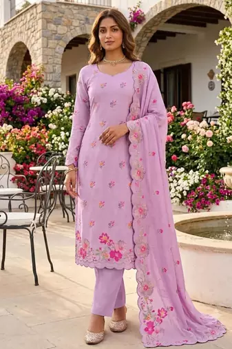 Lavender silk blend embroidered salwar kameez