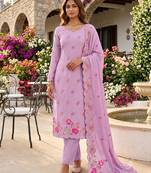 Lavender silk blend embroidered salwar kameez