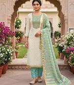 Off white silk blend embroidered salwar kameez