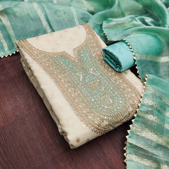 Off white silk blend embroidered salwar kameez 4