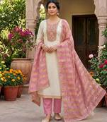 Off white silk blend embroidered salwar kameez