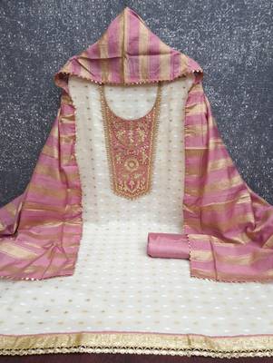 Off white silk blend embroidered salwar kameez 4