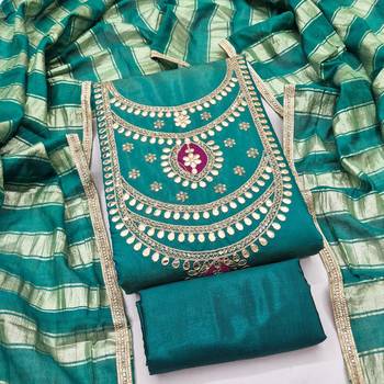 Teal silk blend embroidered salwar kameez 2
