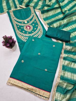Teal silk blend embroidered salwar kameez 3