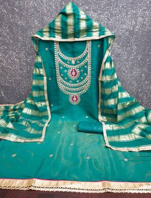 Teal silk blend embroidered salwar kameez 4