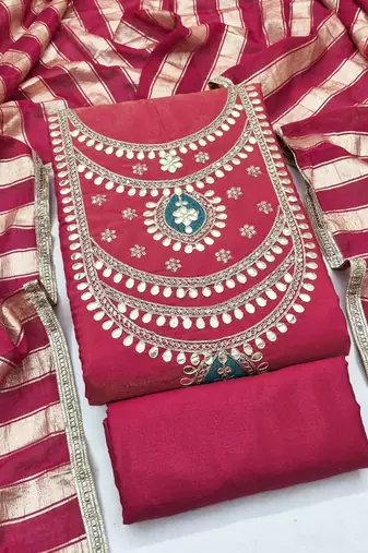 Red silk blend embroidered salwar kameez