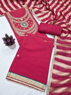 Red silk blend embroidered salwar kameez 4