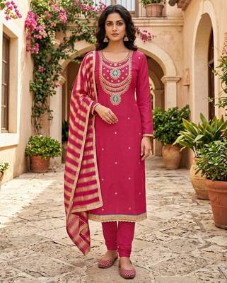Red silk blend embroidered salwar kameez 1