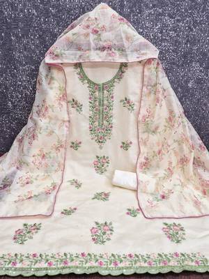 Cream silk blend embroidered salwar kameez 2