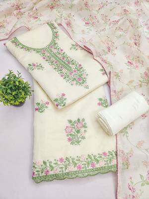 Cream silk blend embroidered salwar kameez 3