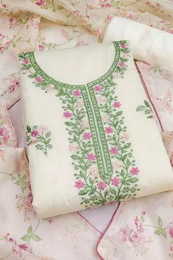 Cream silk blend embroidered salwar kameez