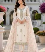 Cream silk blend embroidered salwar kameez