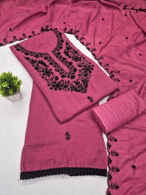 Pink silk blend embroidered salwar kameez 3