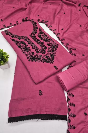 Pink silk blend embroidered salwar kameez