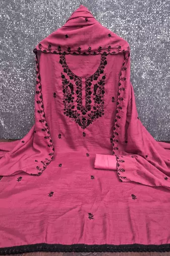 Pink silk blend embroidered salwar kameez