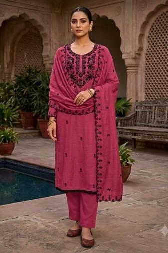 Pink silk blend embroidered salwar kameez