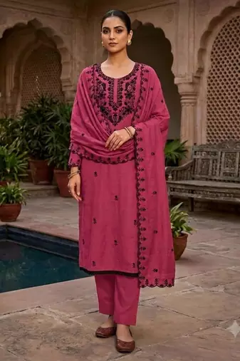 Pink silk blend embroidered salwar kameez