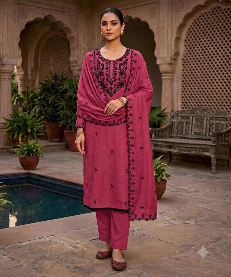 Pink silk blend embroidered salwar kameez