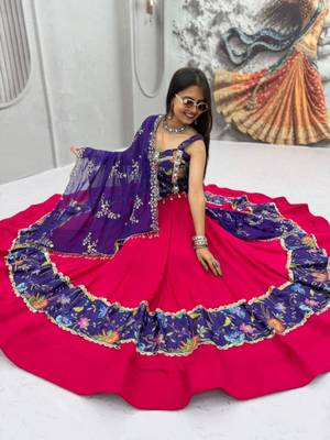 red georgette printed traditional lehenga choli with free size upto 44 2