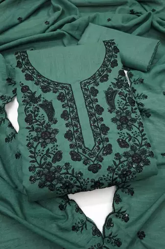 Green silk blend embroidered salwar kameez