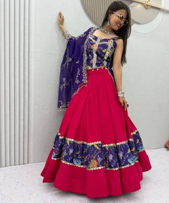 red georgette printed traditional lehenga choli with free size upto 44 3