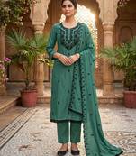 Green silk blend embroidered salwar kameez