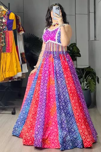 multicolor net embroidered traditional lehenga choli with free size upto 44
