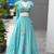 turquoise silk blend printed traditional lehenga choli with free size upto 38