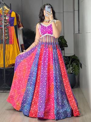 multicolor net embroidered traditional lehenga choli with free size upto 44 3