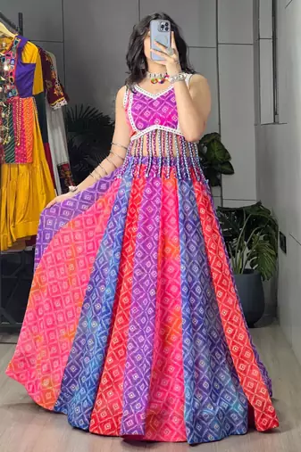 multicolor net embroidered traditional lehenga choli with free size upto 44