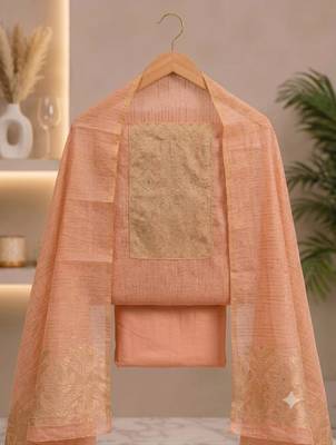 Peach silk blend woven salwar kameez 3