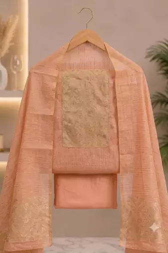 Peach silk blend woven salwar kameez