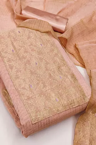 Peach silk blend woven salwar kameez