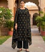 Black silk blend embroidered salwar kameez
