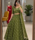 green georgette embroidered traditional lehenga choli with free size upto 44