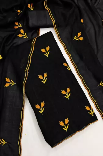 Black silk blend embroidered salwar kameez