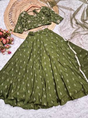green georgette embroidered traditional lehenga choli with free size upto 44 2