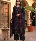 Black silk blend embroidered salwar kameez