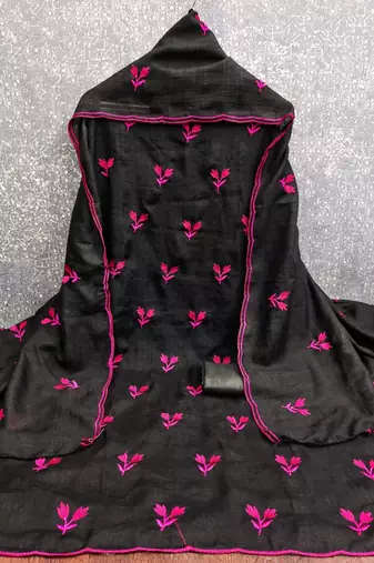 Black silk blend embroidered salwar kameez