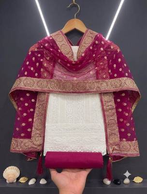 Off white silk blend woven salwar kameez 2