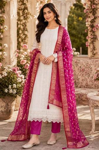 Off white silk blend woven salwar kameez