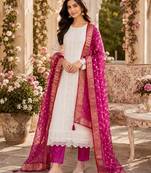 Off white silk blend woven salwar kameez