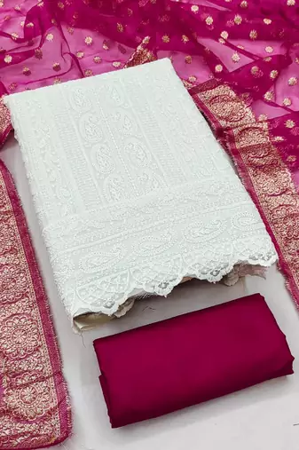 Off white silk blend woven salwar kameez
