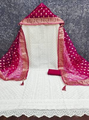 Off white silk blend woven salwar kameez 4