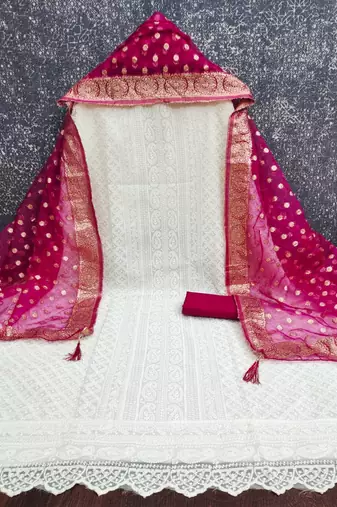 Off white silk blend woven salwar kameez